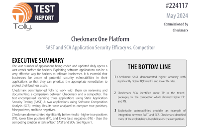 Tolly Test Report: Checkmarx Comparative App Security