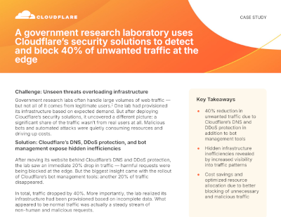 A Government Research Laboratory uses Cloudflareʼs Security Solutions